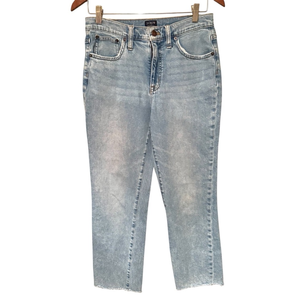 J.Crew Factory High Rise Light Wash Distressed Cropped Straight Jeans Blue 28 - Picture 1 of 6